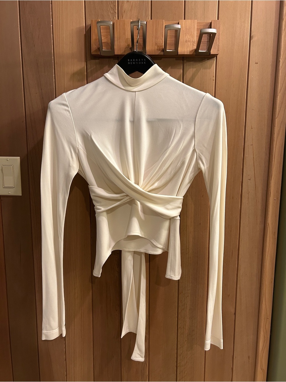 Helmut Lang Cream Twist-Front Long-Sleeve Women's Top